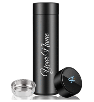 CORPORATE PORIUM Your Name Printed Stainless Steel Vacuum Insulated Bottle With Tea Filter | 500 ML | Easy to Carry | Leakproof Personalized Gift Flask | Permanent Printing (Black)